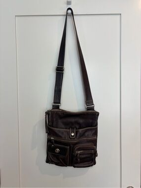 Roots Genuine Leather Crossbody Bag – Dark Brown Multi Pocket